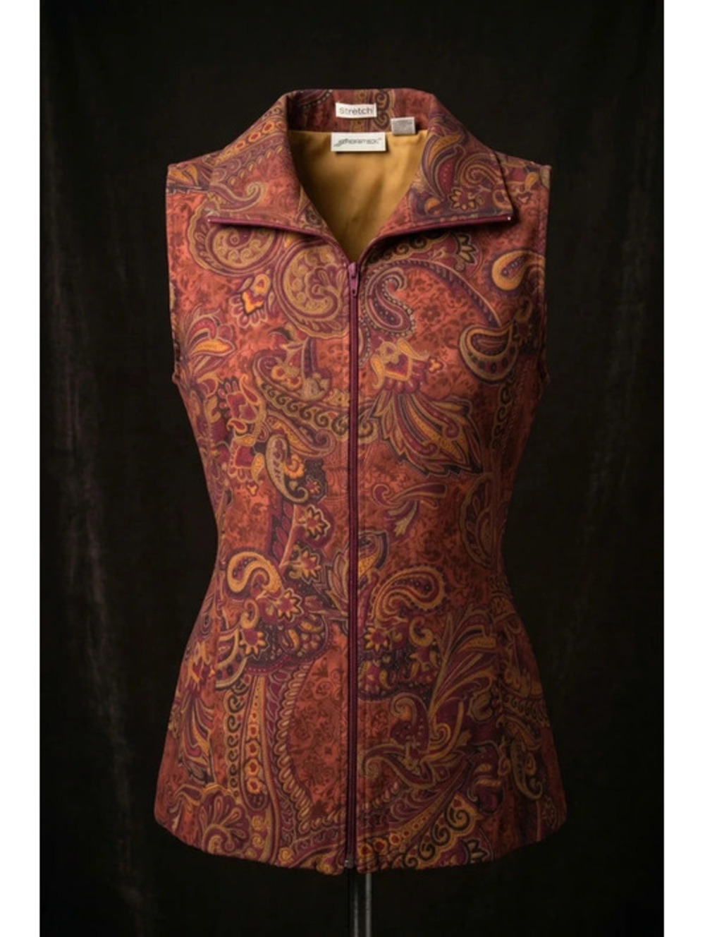 Vintage Joanna Paisley Zip-Up Vest Medium Stretch Earth Tone Boho Western